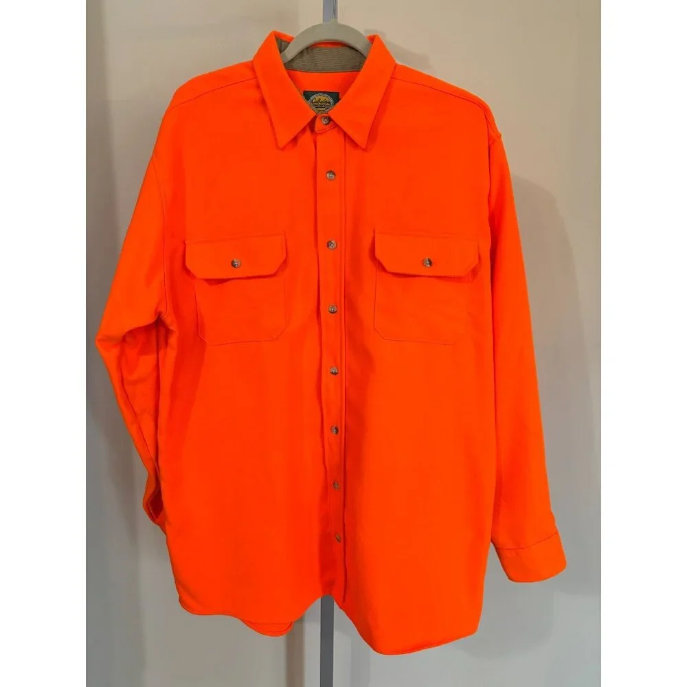 Cabelas Mens Flannel Shirt Bright Orange Hunting Heavyweight Outdoors Large Tall - Picture 11 of 11